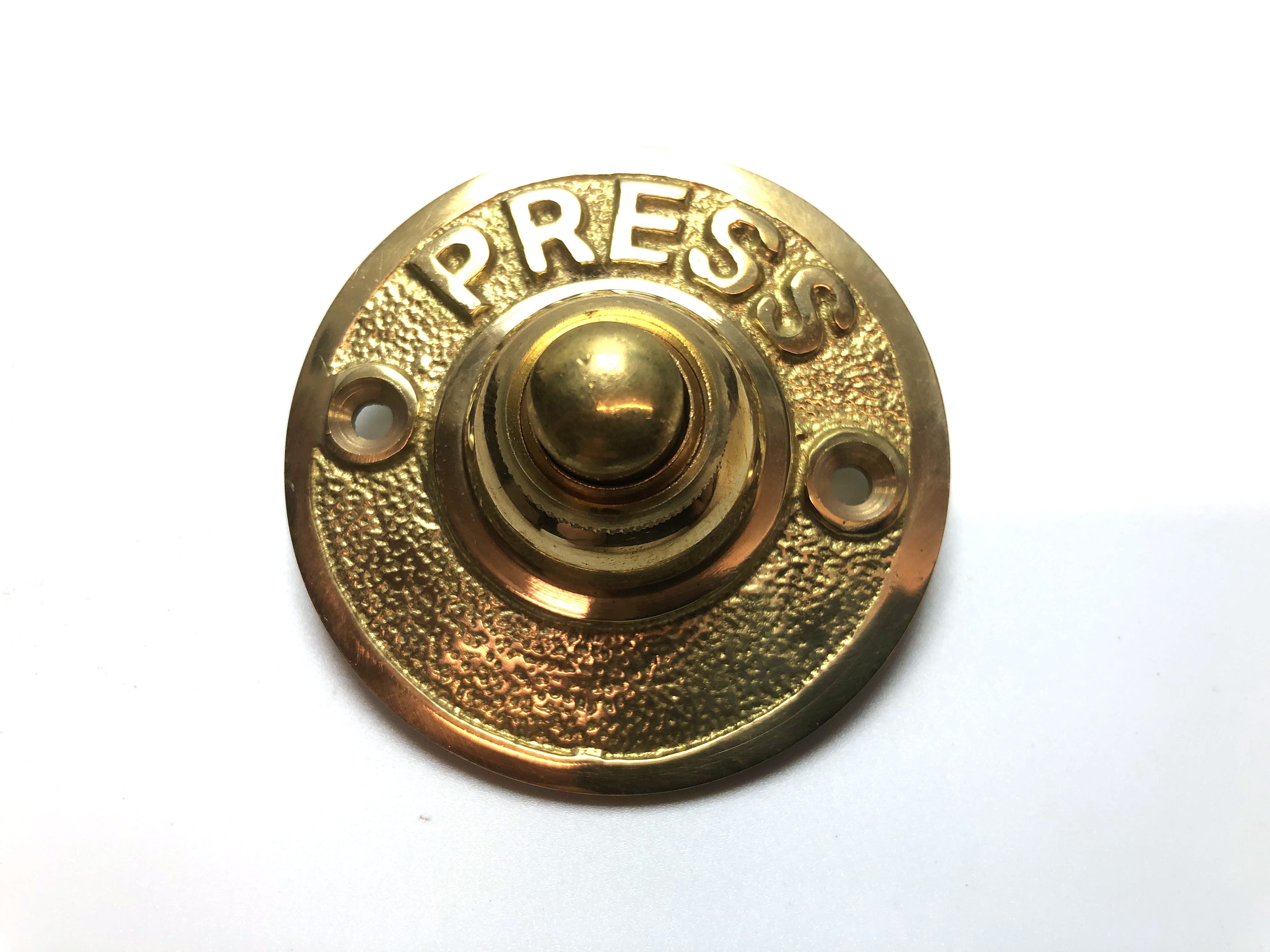 Vintage Door Bell Push Button /'Press/' Round Aged Brass 60mm Diameter