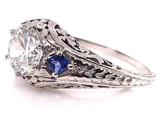 Diamond Sapphire Engagement Ring Belais Bros. GIA Cert 1.14ct 18K Art ...