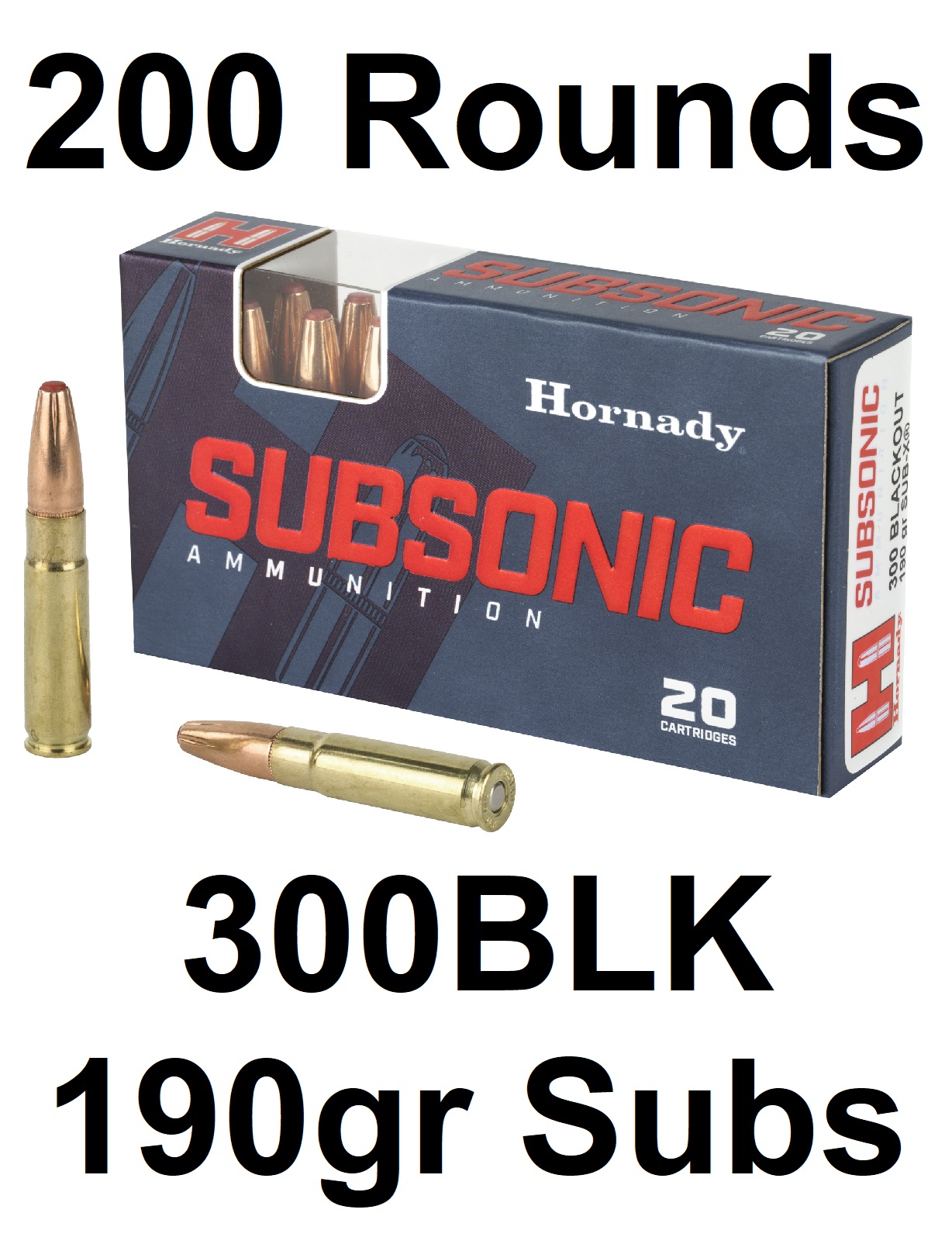 Hornady subsonic 300 blackout 190 grain sub x 200 rounds rifle