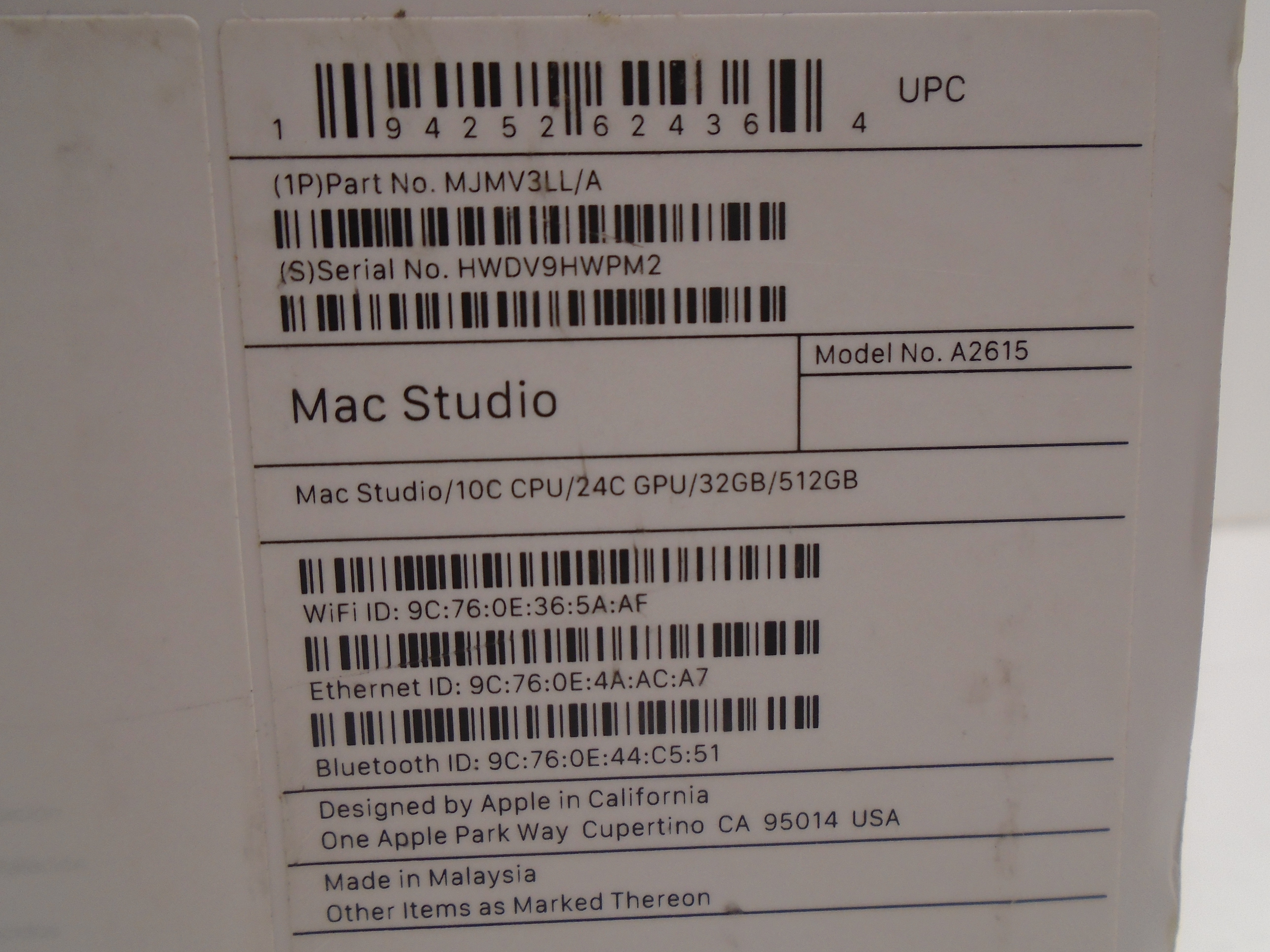 APPLE MAC STUDIO M1 MAX 10-CORE CPU 24-CORE GPU 32GB RAM